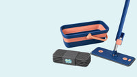 Flat mop, collapsible bucket and spare microfibre mop pads included in the kit